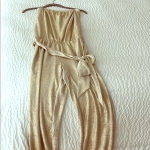 LillyP metallic gold strapless pant romper XS